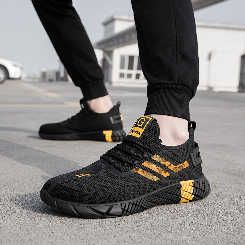 GUYISA   Black sports series men's shoes European standard steel toe cap rubber sole anti - smashing anti - piercing