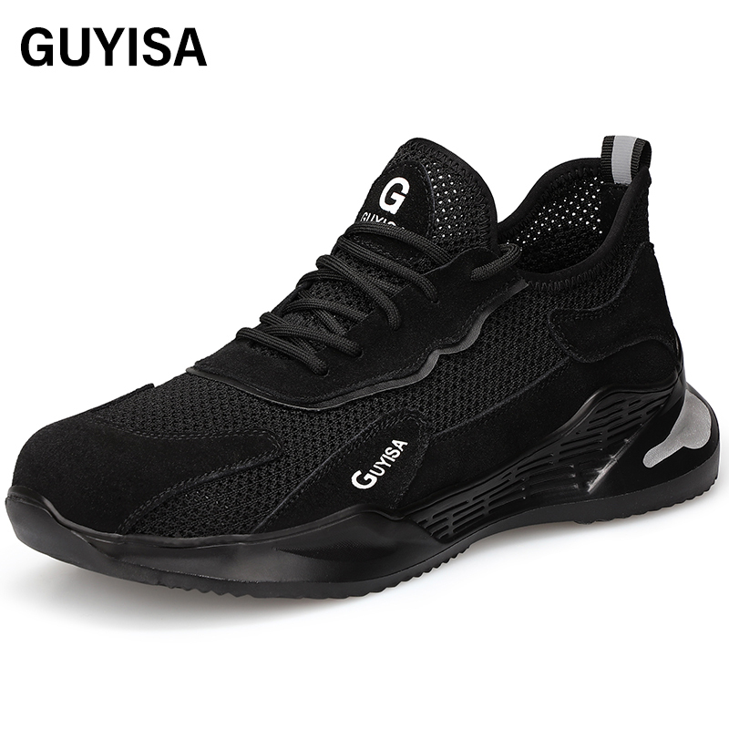GUYISA  Black lightweight suede European standard steel toe cap anti - smashing anti - piercing safety shoes