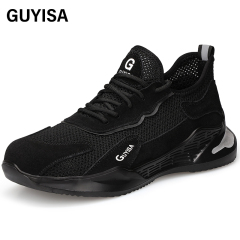 GUYISA  Black lightweight suede European standard steel toe cap anti - smashing anti - piercing safety shoes