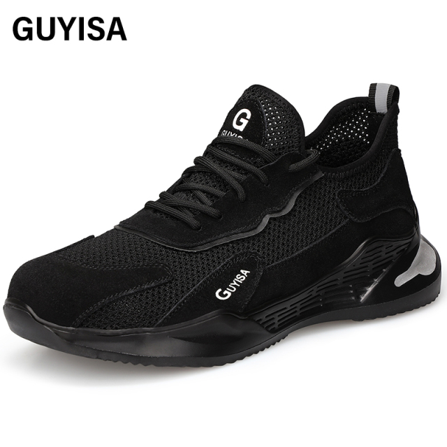 GUYISA  Black lightweight suede European standard steel toe cap anti - smashing anti - piercing safety shoes
