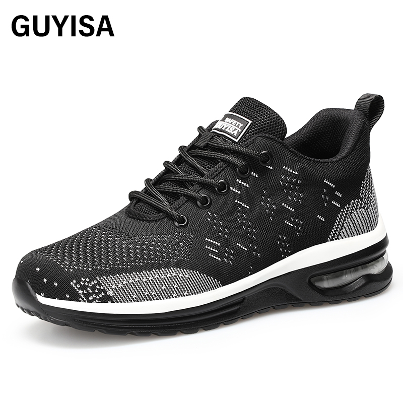 GUYIASA  Black lightweight fly - woven fabric European standard steel toe cap sports series safety shoes