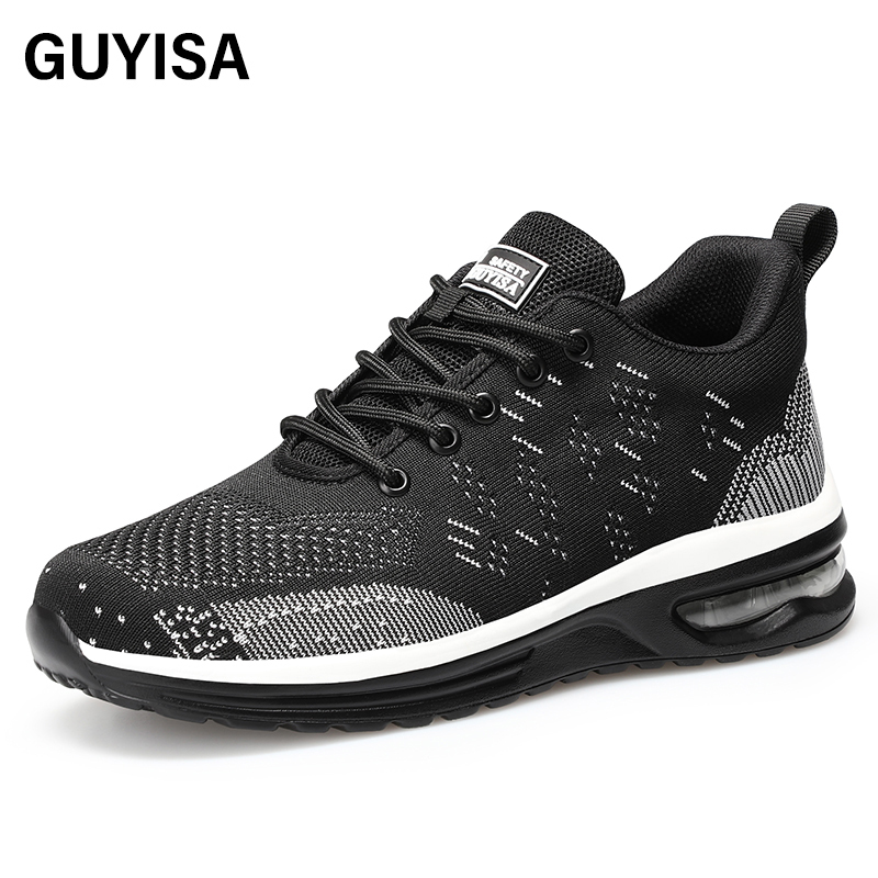 GUYIASA  Black lightweight fly - woven fabric European standard steel toe cap sports series safety shoes