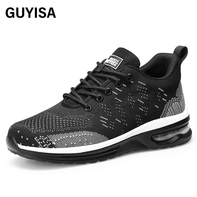 GUYIASA  Black lightweight fly - woven fabric European standard steel toe cap sports series safety shoes