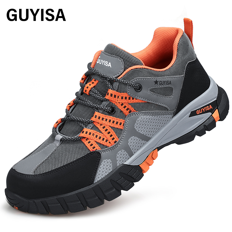 GUYISA  Hiking series grey anti - smashing anti - piercing steel wire cloth European standard steel toe cap rubber sole safety shoes