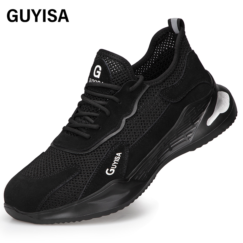 GUYISA  Black lightweight suede European standard steel toe cap anti - smashing anti - piercing safety shoes