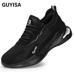 GUYISA  Black lightweight suede European standard steel toe cap anti - smashing anti - piercing safety shoes