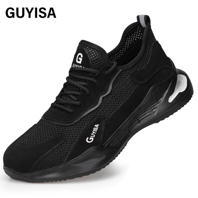 GUYISA  Black lightweight suede European standard steel toe cap anti - smashing anti - piercing safety shoes