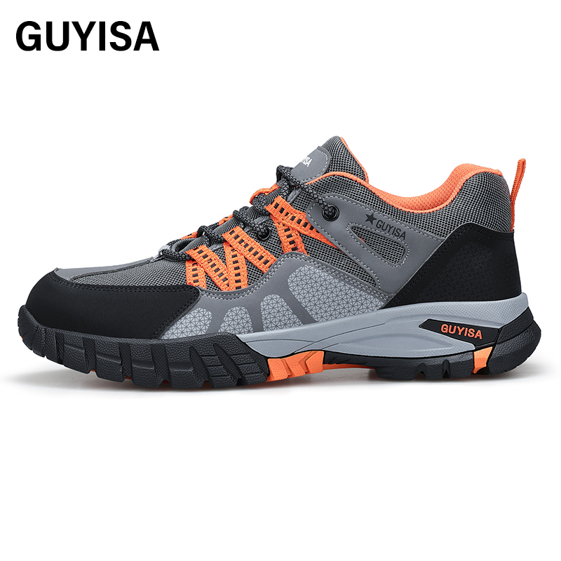 GUYISA  Hiking series grey anti - smashing anti - piercing steel wire cloth European standard steel toe cap rubber sole safety shoes
