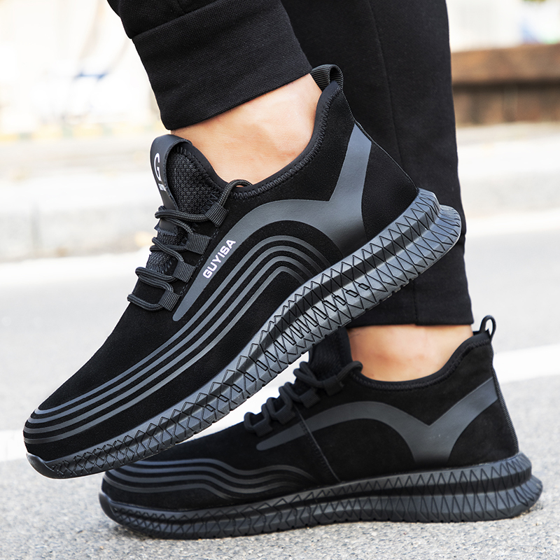 GUYISA Sports series black anti - smashing anti - piercing European standard steel toe cap rubber sole safety shoes