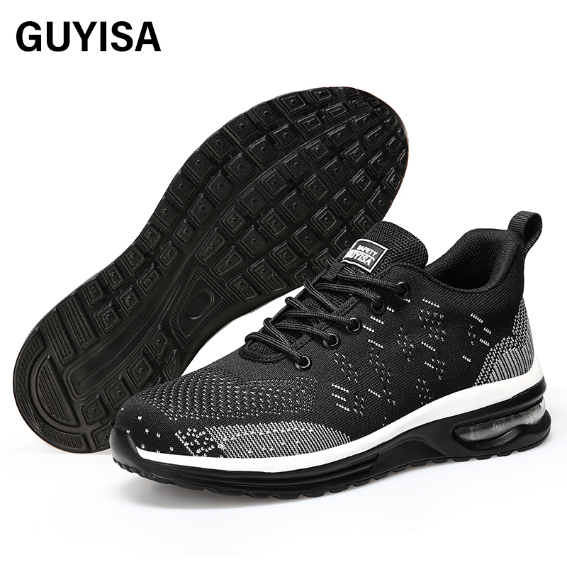 GUYIASA  Black lightweight fly - woven fabric European standard steel toe cap sports series safety shoes