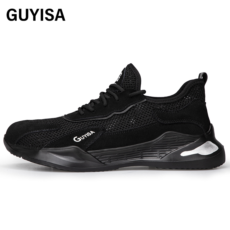 GUYISA  Black lightweight suede European standard steel toe cap anti - smashing anti - piercing safety shoes