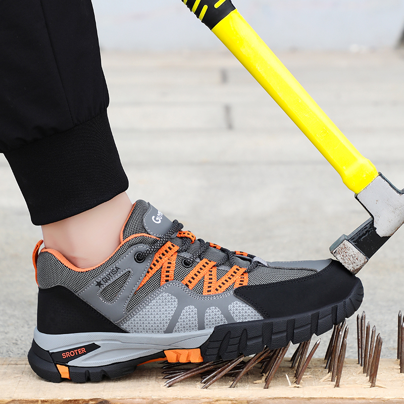 GUYISA  Hiking series grey anti - smashing anti - piercing steel wire cloth European standard steel toe cap rubber sole safety shoes