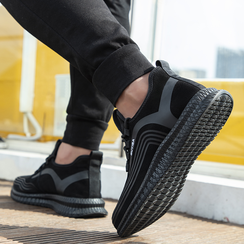 GUYISA Sports series black anti - smashing anti - piercing European standard steel toe cap rubber sole safety shoes
