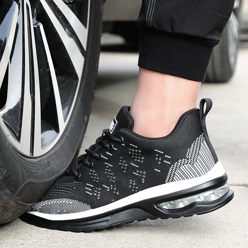 GUYIASA  Black lightweight fly - woven fabric European standard steel toe cap sports series safety shoes
