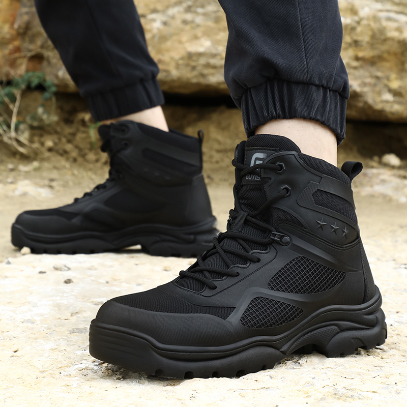 GUYISA  Black super fiber high - cut European standard steel toe cap rubber sole safety shoes