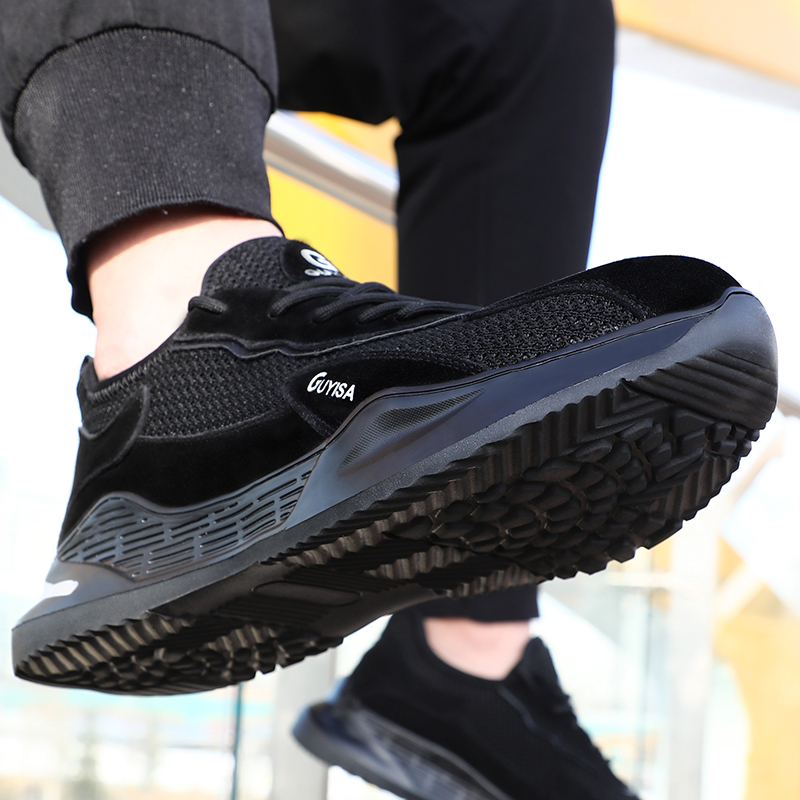 GUYISA  Black lightweight suede European standard steel toe cap anti - smashing anti - piercing safety shoes