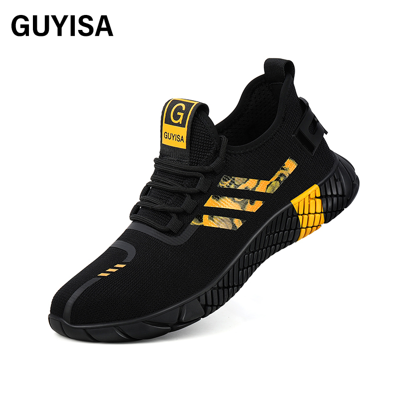 GUYISA   Black sports series men's shoes European standard steel toe cap rubber sole anti - smashing anti - piercing