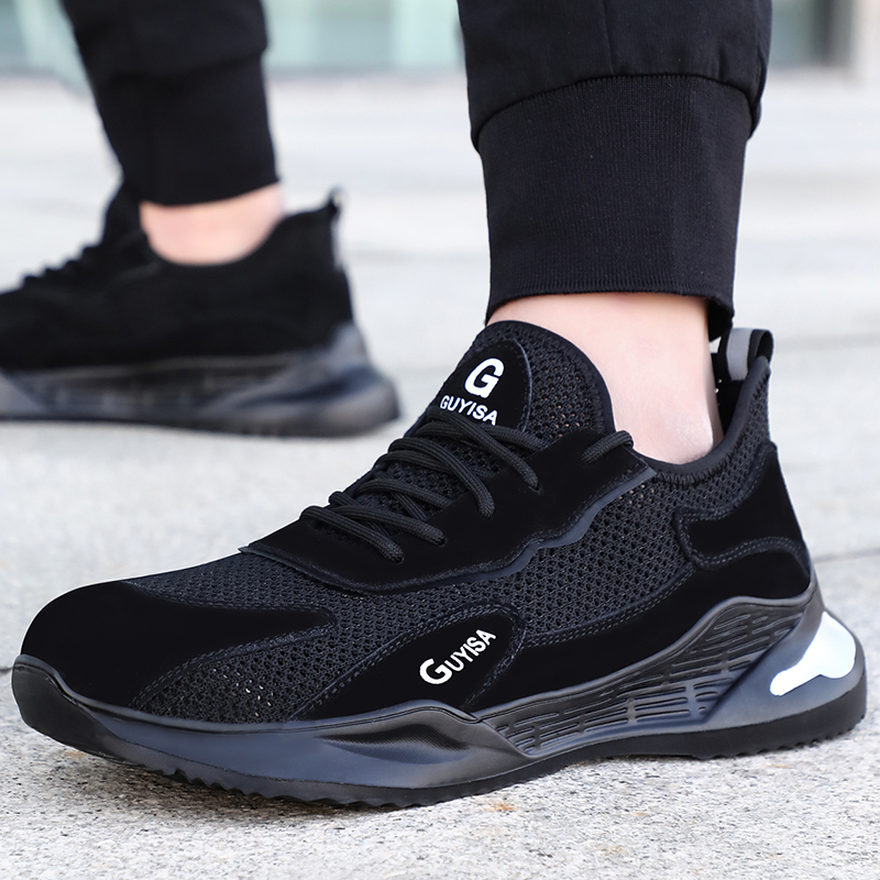 GUYISA  Black lightweight suede European standard steel toe cap anti - smashing anti - piercing safety shoes