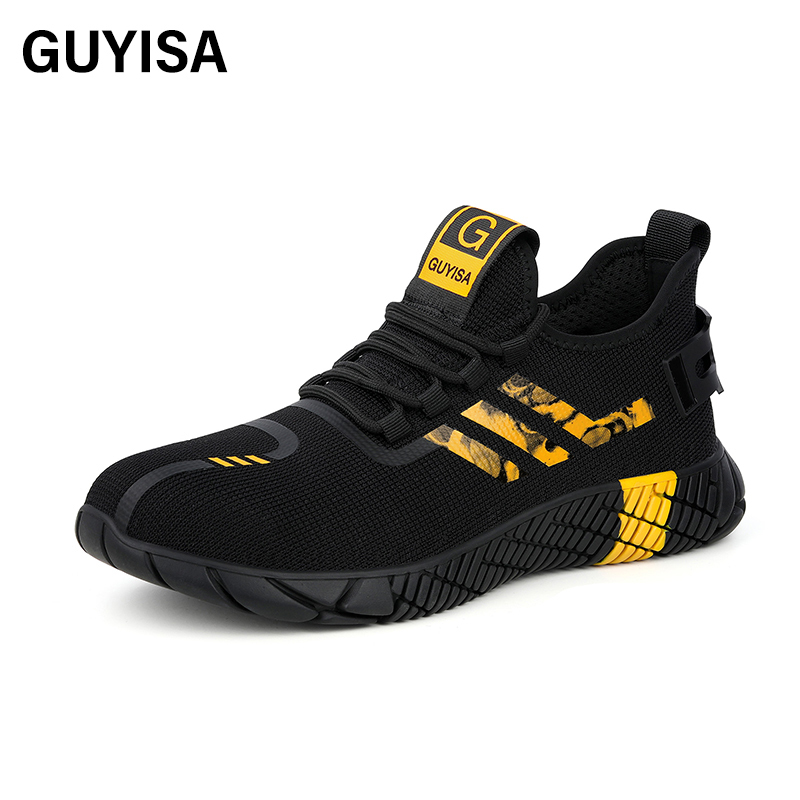 GUYISA   Black sports series men's shoes European standard steel toe cap rubber sole anti - smashing anti - piercing
