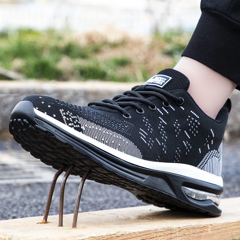GUYIASA  Black lightweight fly - woven fabric European standard steel toe cap sports series safety shoes