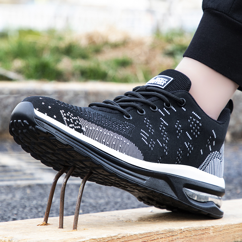 GUYIASA  Black lightweight fly - woven fabric European standard steel toe cap sports series safety shoes