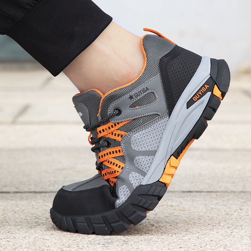 GUYISA  Hiking series grey anti - smashing anti - piercing steel wire cloth European standard steel toe cap rubber sole safety shoes