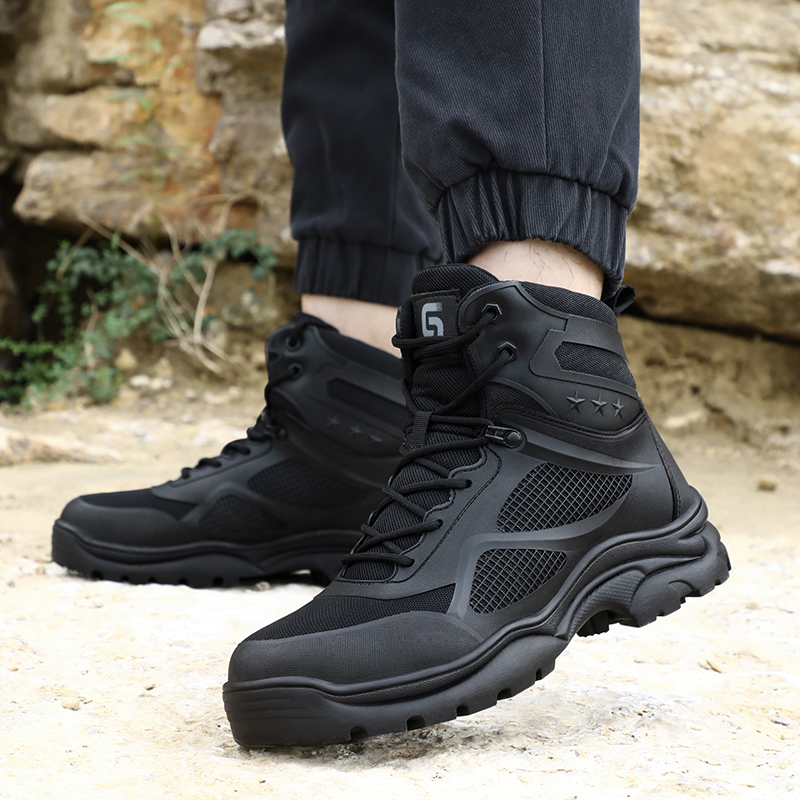 GUYISA  Black super fiber high - cut European standard steel toe cap rubber sole safety shoes
