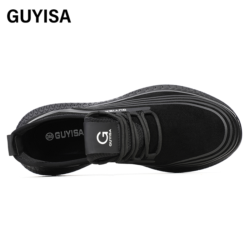 GUYISA Sports series black anti - smashing anti - piercing European standard steel toe cap rubber sole safety shoes