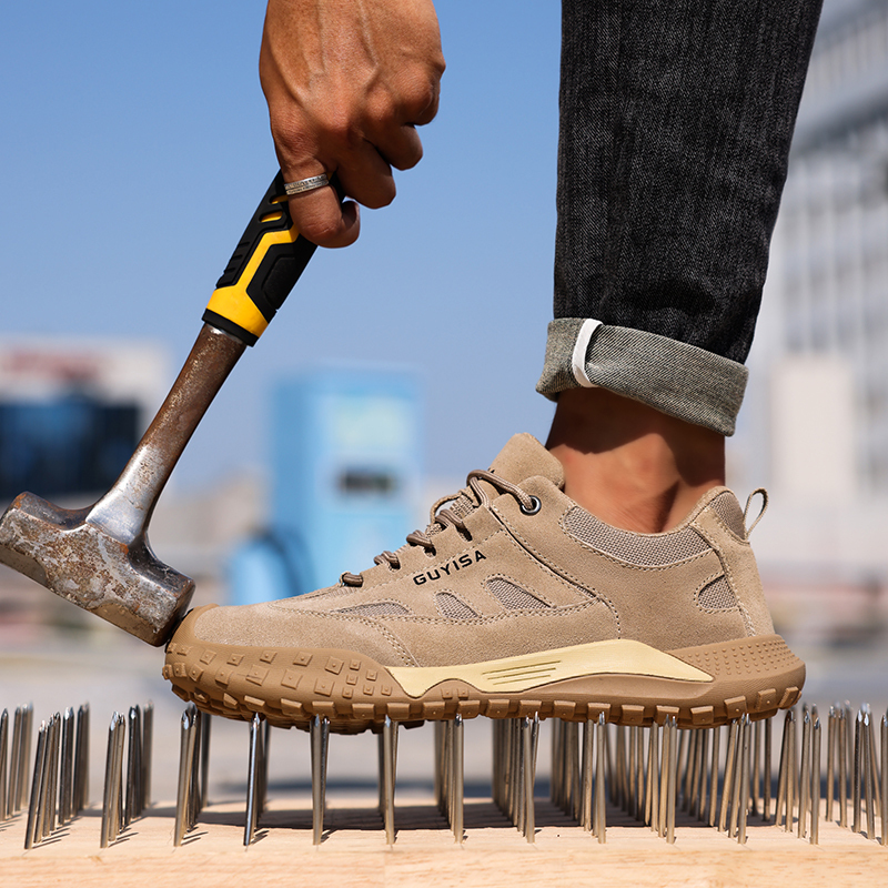 GUYISA  European standard steel toe cap casual series brown safety shoes anti - smashing anti - piercing