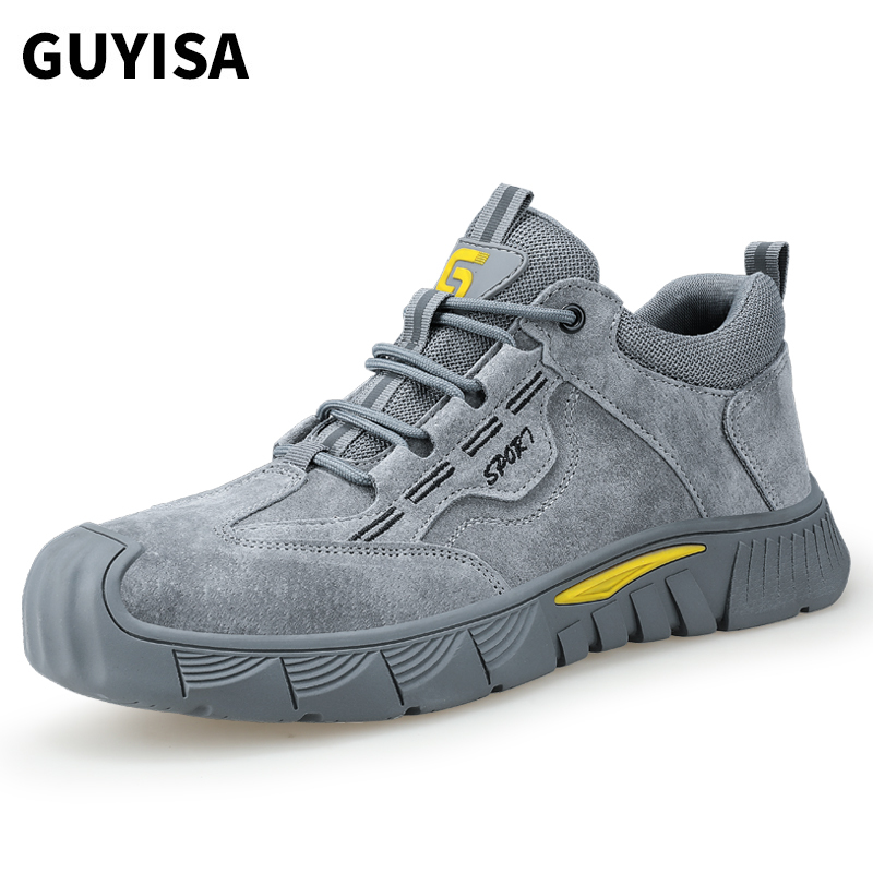 GUYISA  Suede grey casual series European standard steel toe cap anti - smashing anti - piercing safety shoes