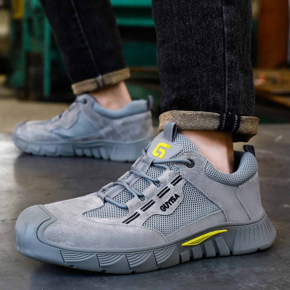 GUYISA  Grey suede casual series European standard steel toe cap anti - smashing anti - piercing safety shoes