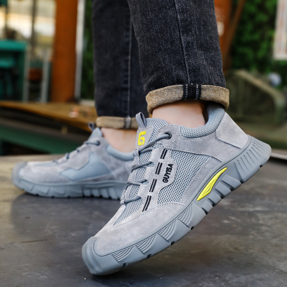 GUYISA  Grey suede casual series European standard steel toe cap anti - smashing anti - piercing safety shoes
