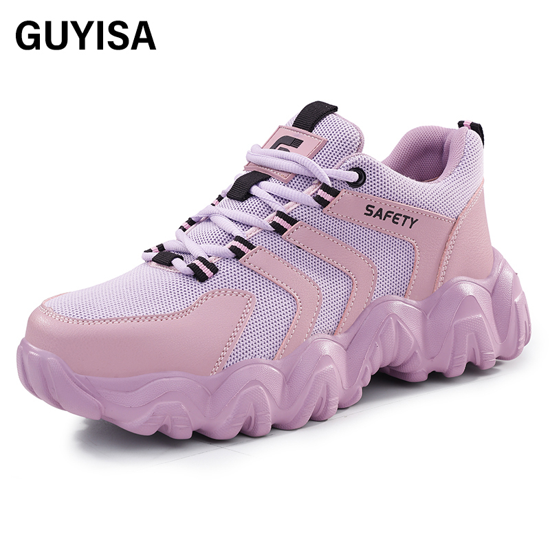 GUYISA  Pink new sports series safety shoes anti - smashing anti - piercing European standard steel toe cap rubber - plastic sole