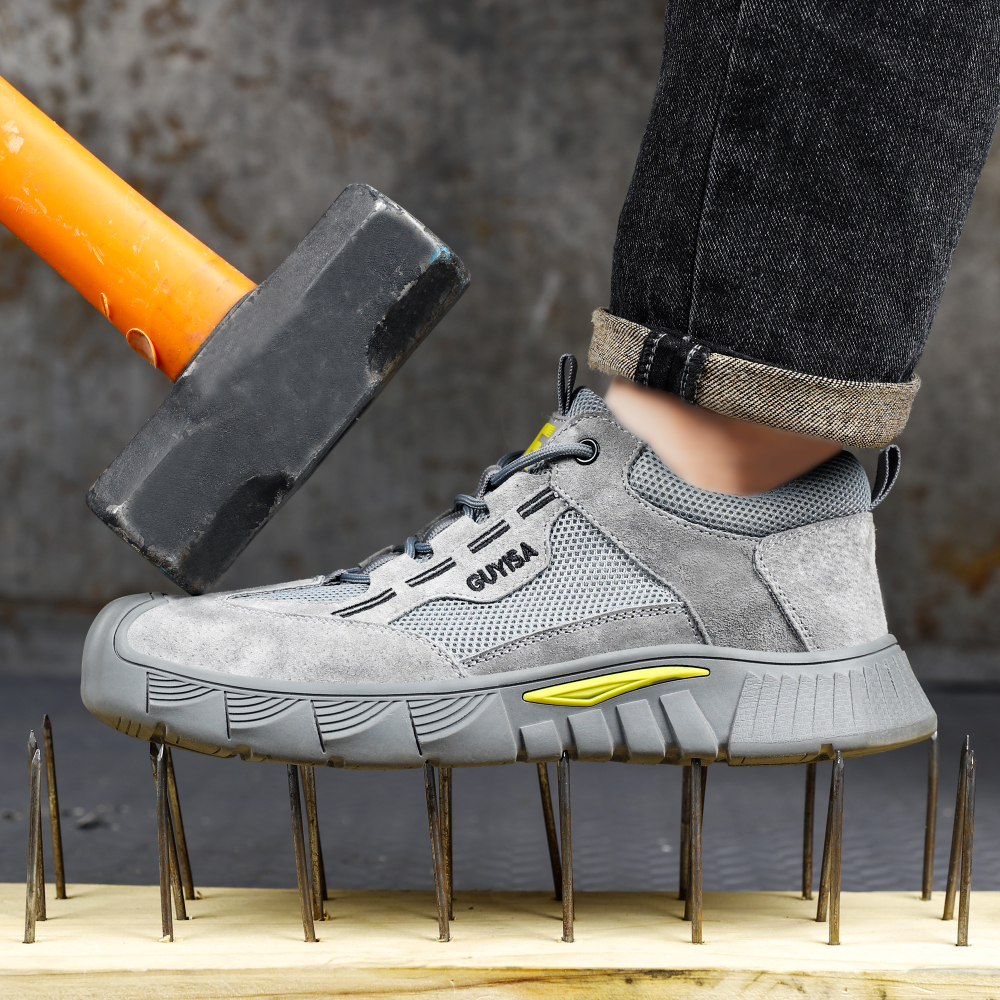 GUYISA  Grey suede casual series European standard steel toe cap anti - smashing anti - piercing safety shoes