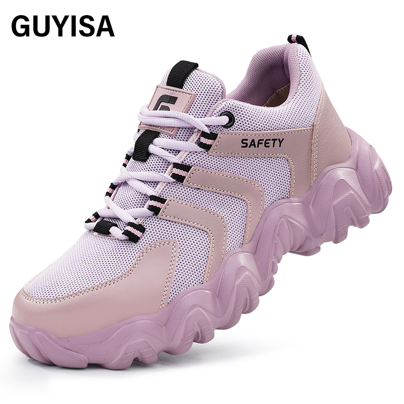 GUYISA  Pink new sports series safety shoes anti - smashing anti - piercing European standard steel toe cap rubber - plastic sole