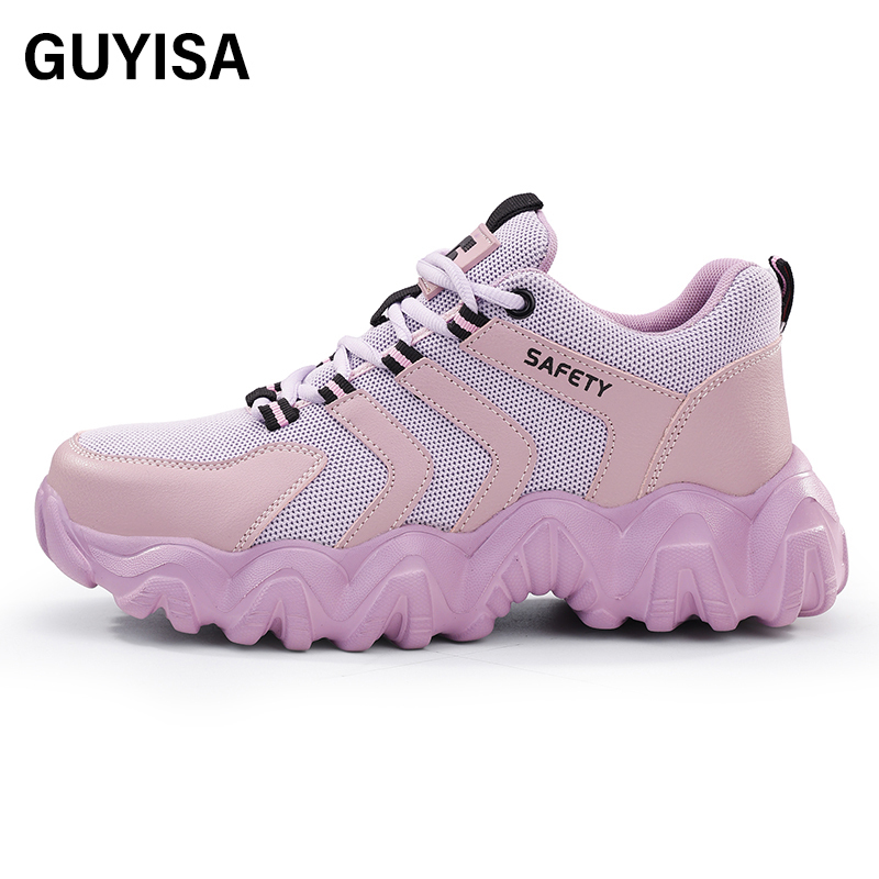 GUYISA  Pink new sports series safety shoes anti - smashing anti - piercing European standard steel toe cap rubber - plastic sole