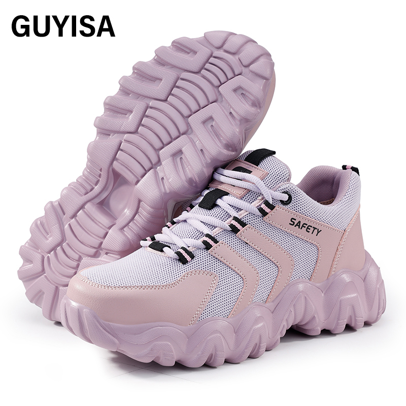 GUYISA  Pink new sports series safety shoes anti - smashing anti - piercing European standard steel toe cap rubber - plastic sole