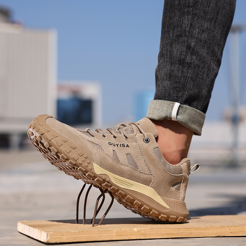 GUYISA  European standard steel toe cap casual series brown safety shoes anti - smashing anti - piercing