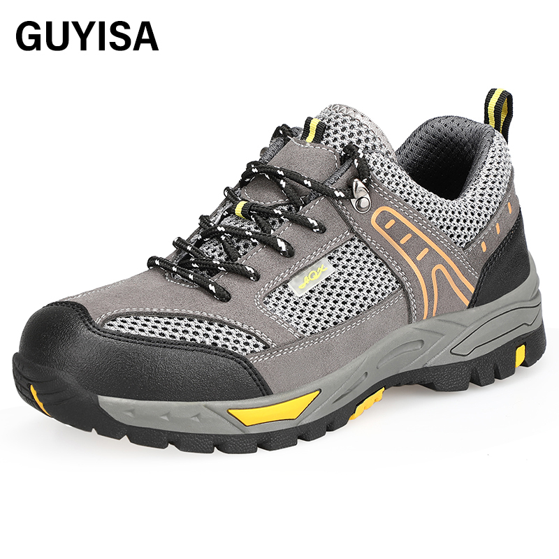 GUYISA  Black summer hiking series low - cut safety shoes European standard steel toe cap anti - smashing anti - piercing