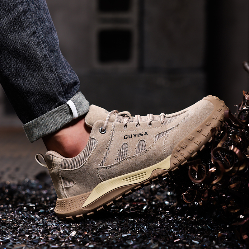 GUYISA  European standard steel toe cap casual series brown safety shoes anti - smashing anti - piercing