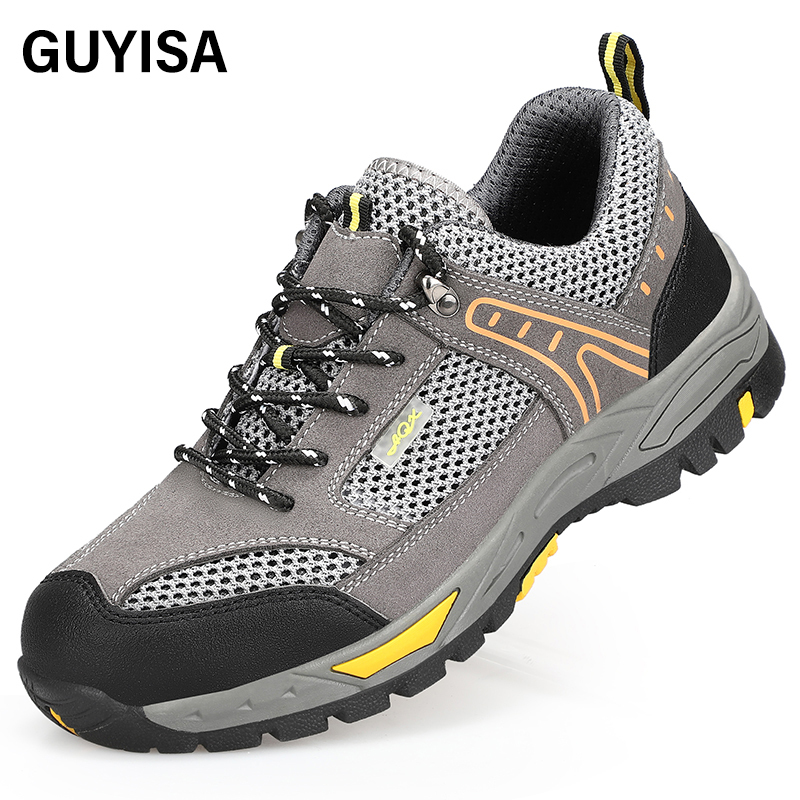 GUYISA  Black summer hiking series low - cut safety shoes European standard steel toe cap anti - smashing anti - piercing