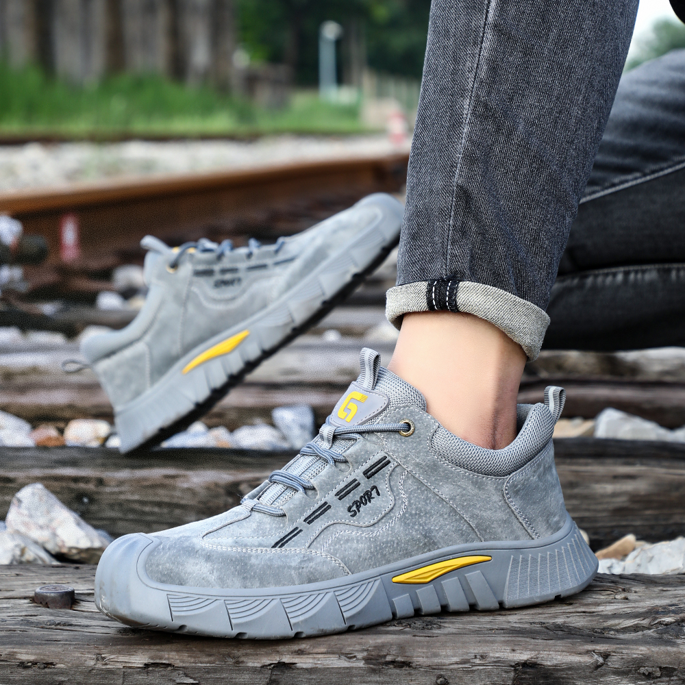 GUYISA  Suede grey casual series European standard steel toe cap anti - smashing anti - piercing safety shoes