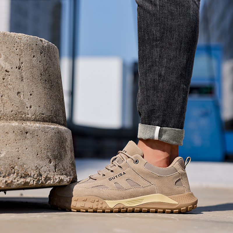 GUYISA  European standard steel toe cap casual series brown safety shoes anti - smashing anti - piercing