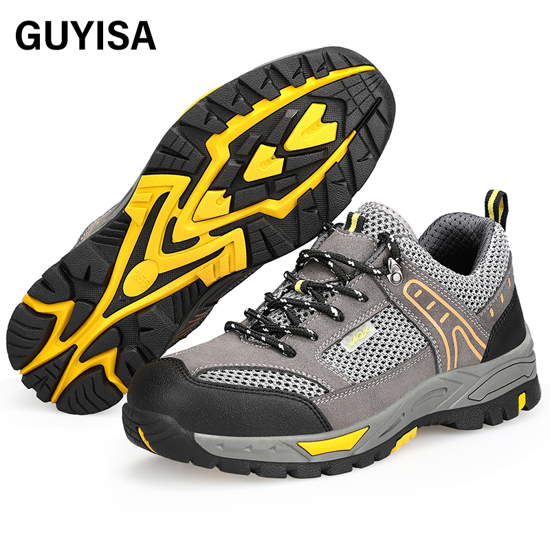 GUYISA  Black summer hiking series low - cut safety shoes European standard steel toe cap anti - smashing anti - piercing