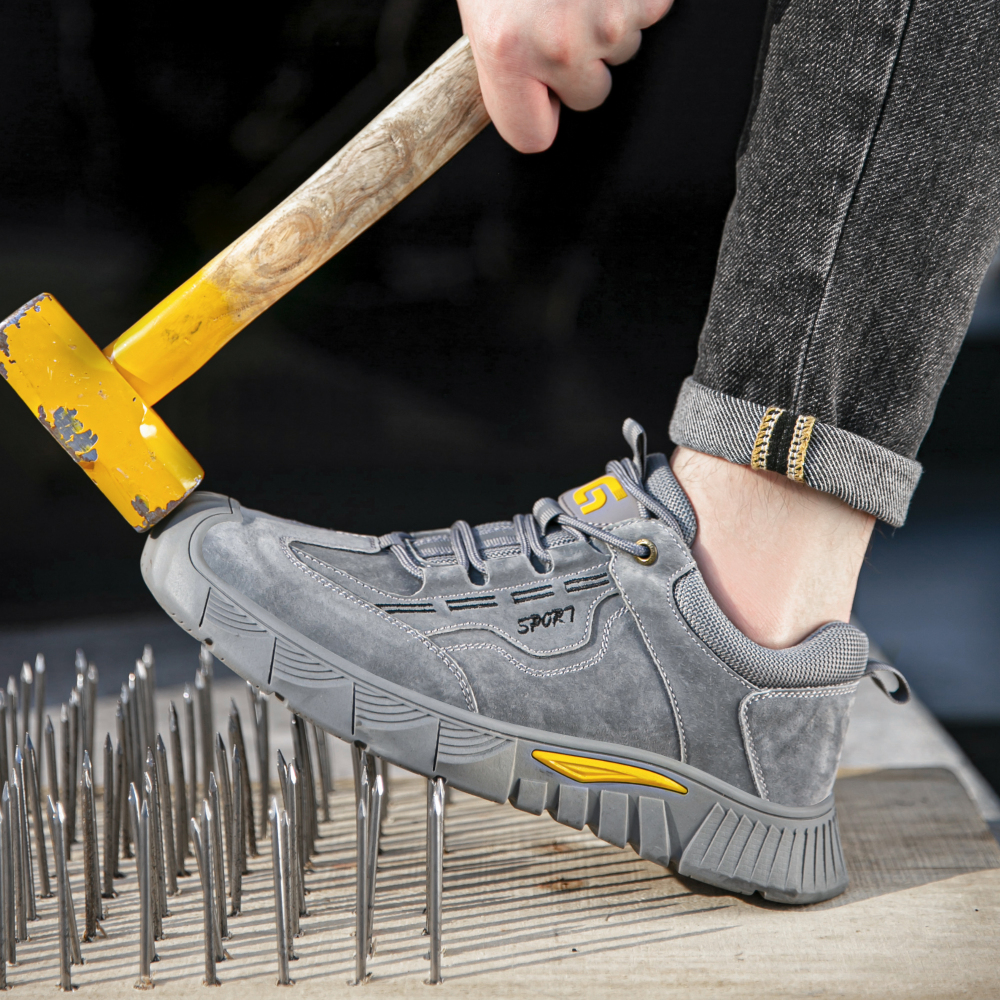 GUYISA  Suede grey casual series European standard steel toe cap anti - smashing anti - piercing safety shoes
