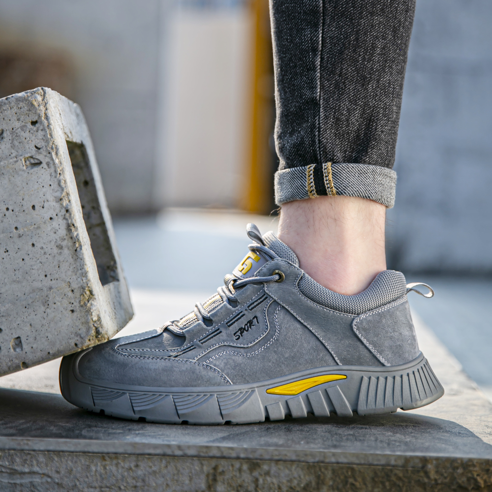 GUYISA  Suede grey casual series European standard steel toe cap anti - smashing anti - piercing safety shoes