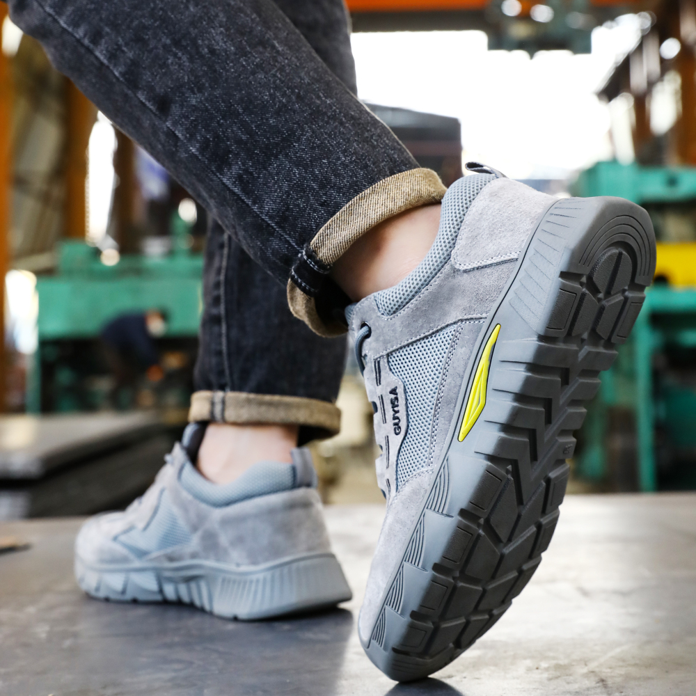 GUYISA  Grey suede casual series European standard steel toe cap anti - smashing anti - piercing safety shoes