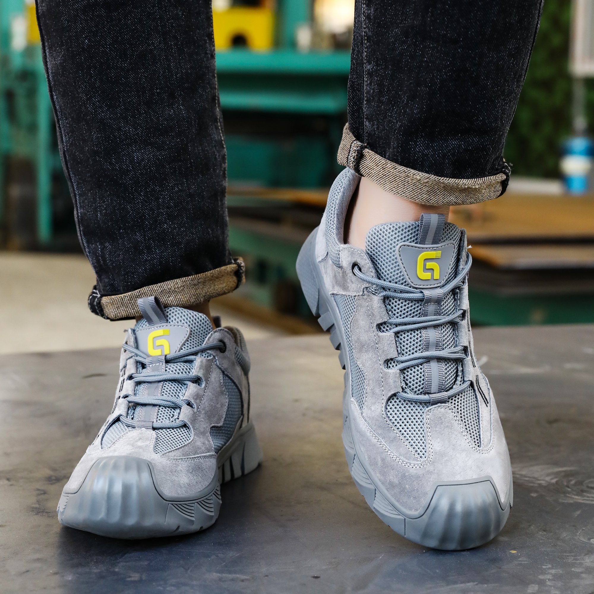 GUYISA  Grey suede casual series European standard steel toe cap anti - smashing anti - piercing safety shoes