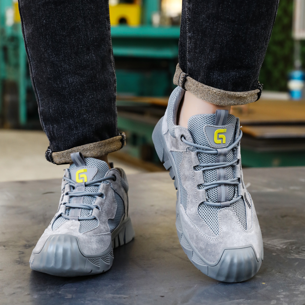 GUYISA  Grey suede casual series European standard steel toe cap anti - smashing anti - piercing safety shoes