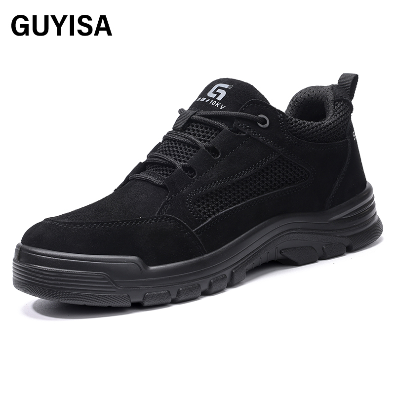 GUYISA  Black up - to - standard plastic toe cap insulating 10KV anti - smashing anti - piercing safety shoes